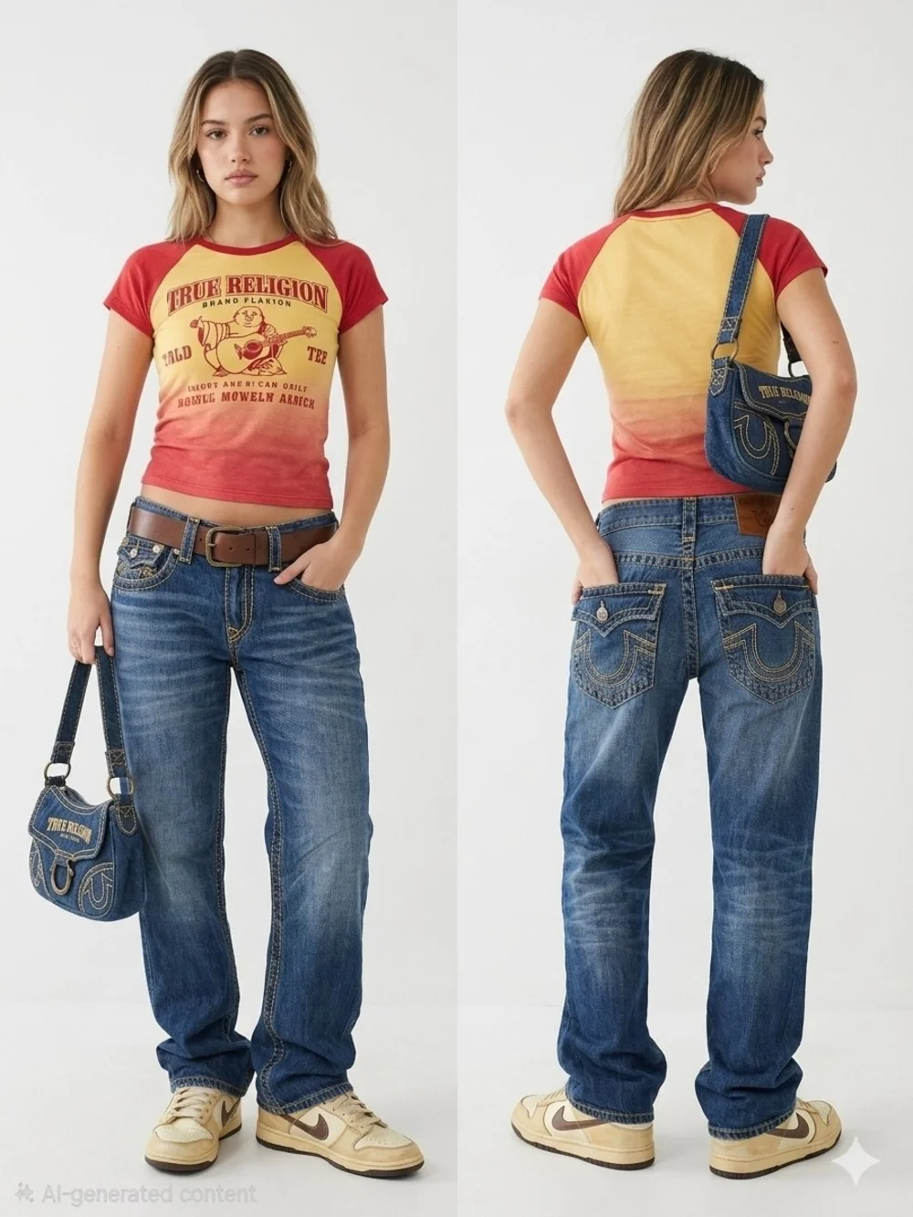 Vintage ​True Religion Big T Low Slung Baggy Relaxed-Fit Size 27-28 - Picture 3 of 11